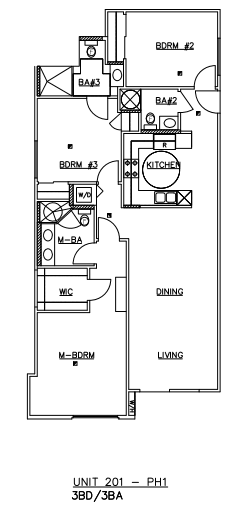 Floor plan for 3 beds, 3 baths, 1283 sqft